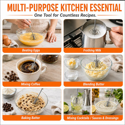Searkle Stainless Steel Hand-Push Rotary Whisk – Effortless Mixing in Seconds!