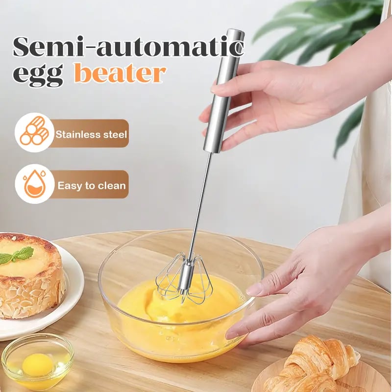 Searkle Stainless Steel Hand-Push Rotary Whisk – Effortless Mixing in Seconds!